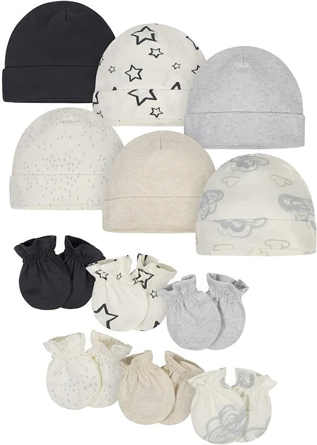 Onesies Brand unisex Baby 12-Piece Cap and Mitten Set