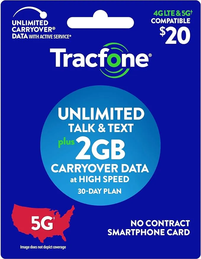 TracFone $20 Unlimited Talk and Text, 2GB of Data / 30 Days (Smartphone Only)