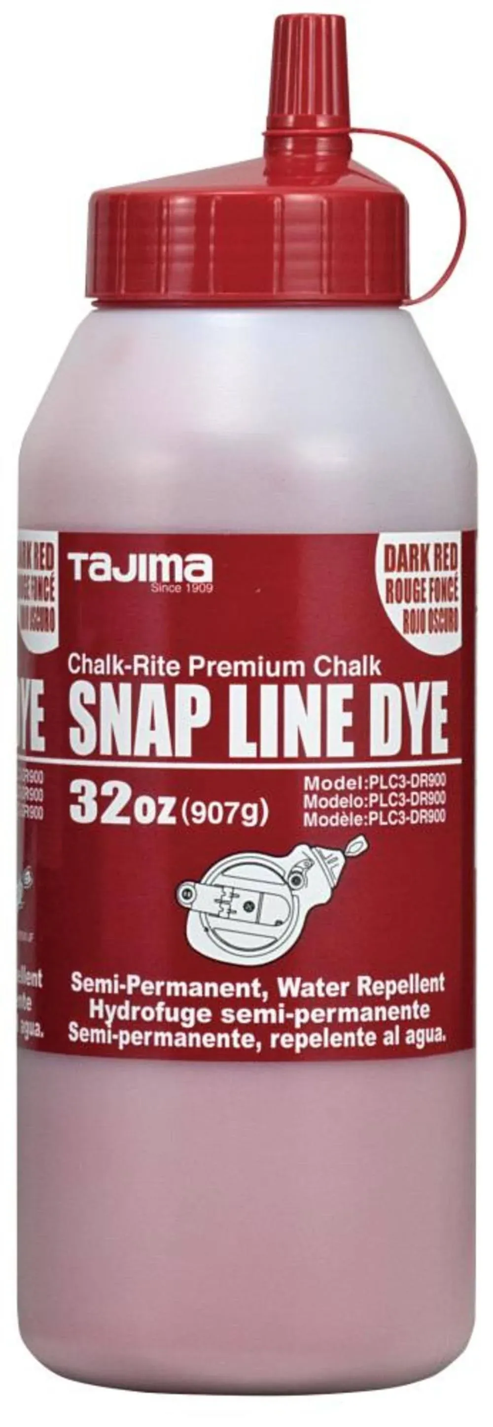 Tajima Tool Snap Line Dye, Permanent Marking Chalk with Easy-Fill Nozzle, 907g/32 oz, Dark Red PLC3-DR900