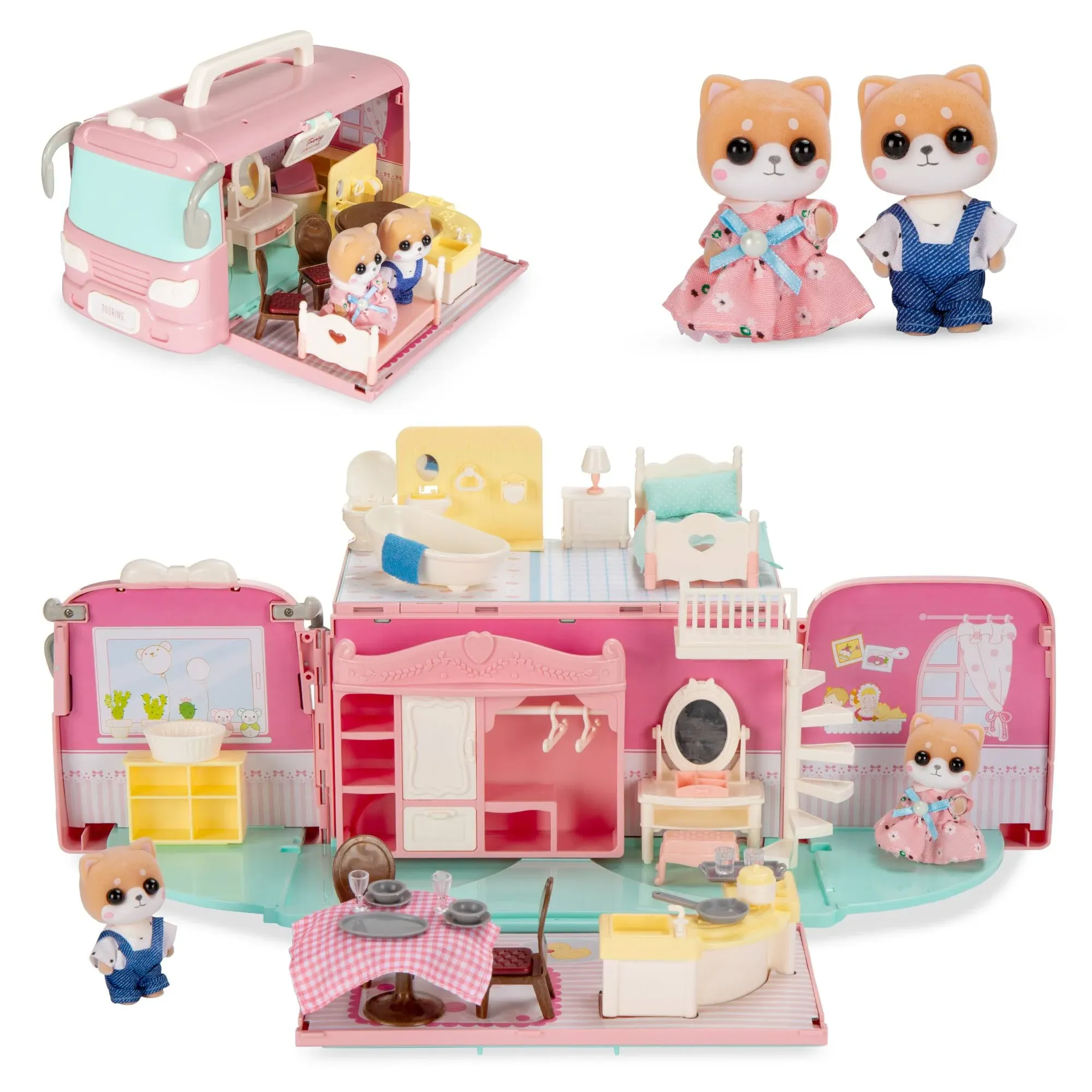 Best Choice Products Dollhouse Playset Camper Van Pretend Play Portable Toy Gift Set with 54 Accessories and Tiny Critters for Kids