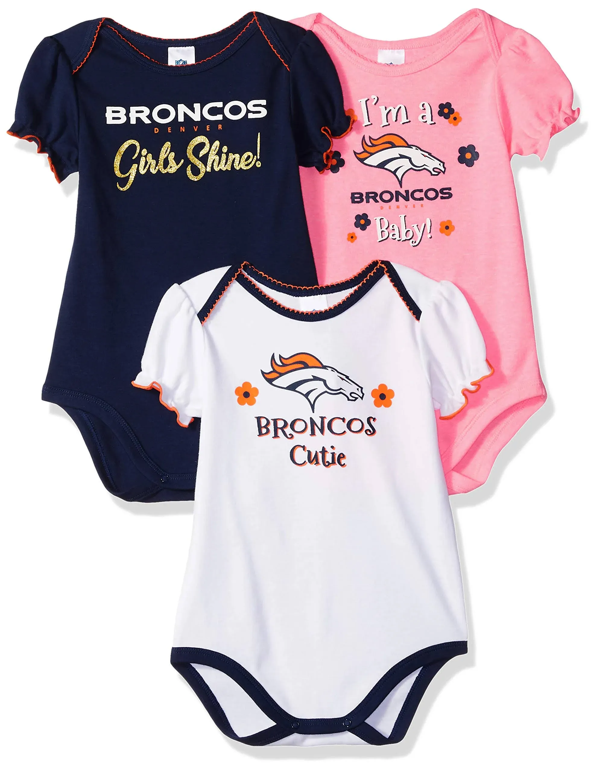 Denver Broncos Baby Girl Onesie Bodysuit 3 Pk - Gerber NFL Newborn 3-6m 6-12m