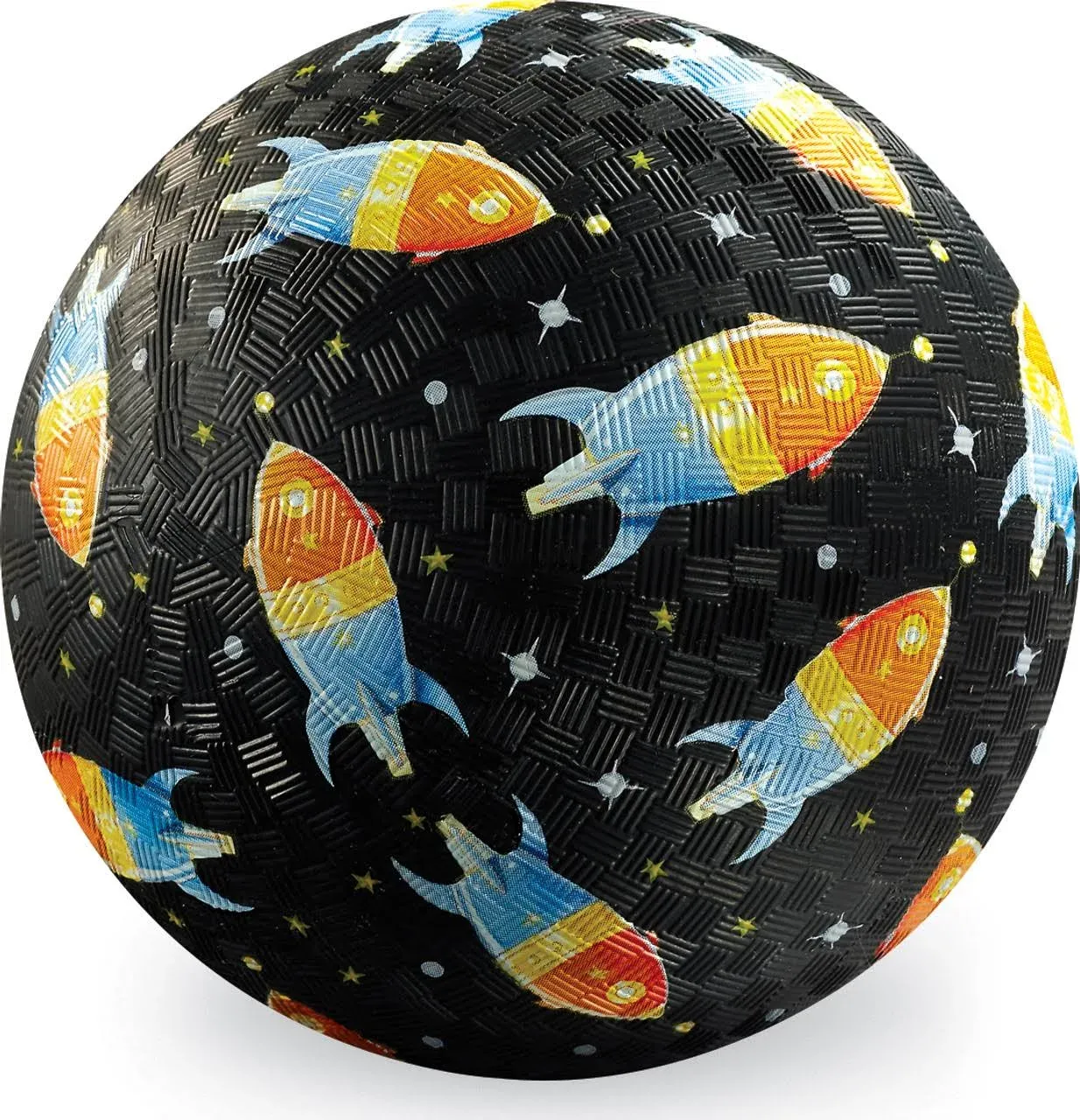 Crocodile Creek Playground Ball - Durable Rubber Ball for Kids Ages 3 and Up - Bouncy Inflatable Ball for Kickball, Indoor Games, and Outdoor Sports - PVC-Free - Rockets in Space - 7-inch Diameter