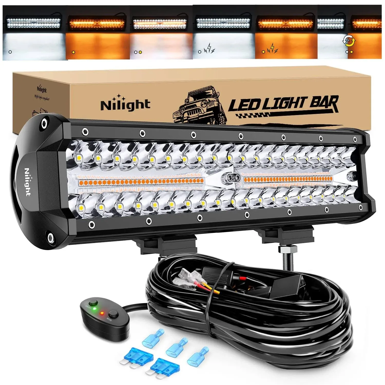 6inch 54W Dual Color LED Light Bar Flood Beam Fog Driving Lamps Off-Road ATV SUV