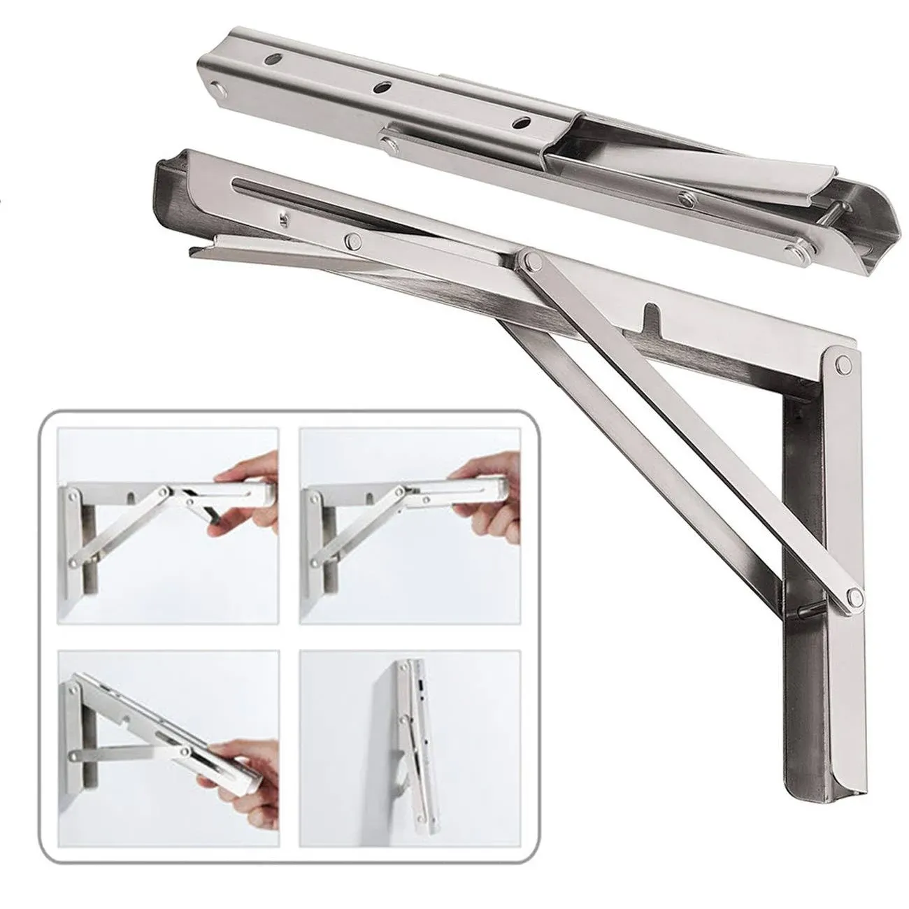 CLighting 14'' Folding Shelf Brackets Max. Load 400 lb, Heavy Duty Stainless Ste