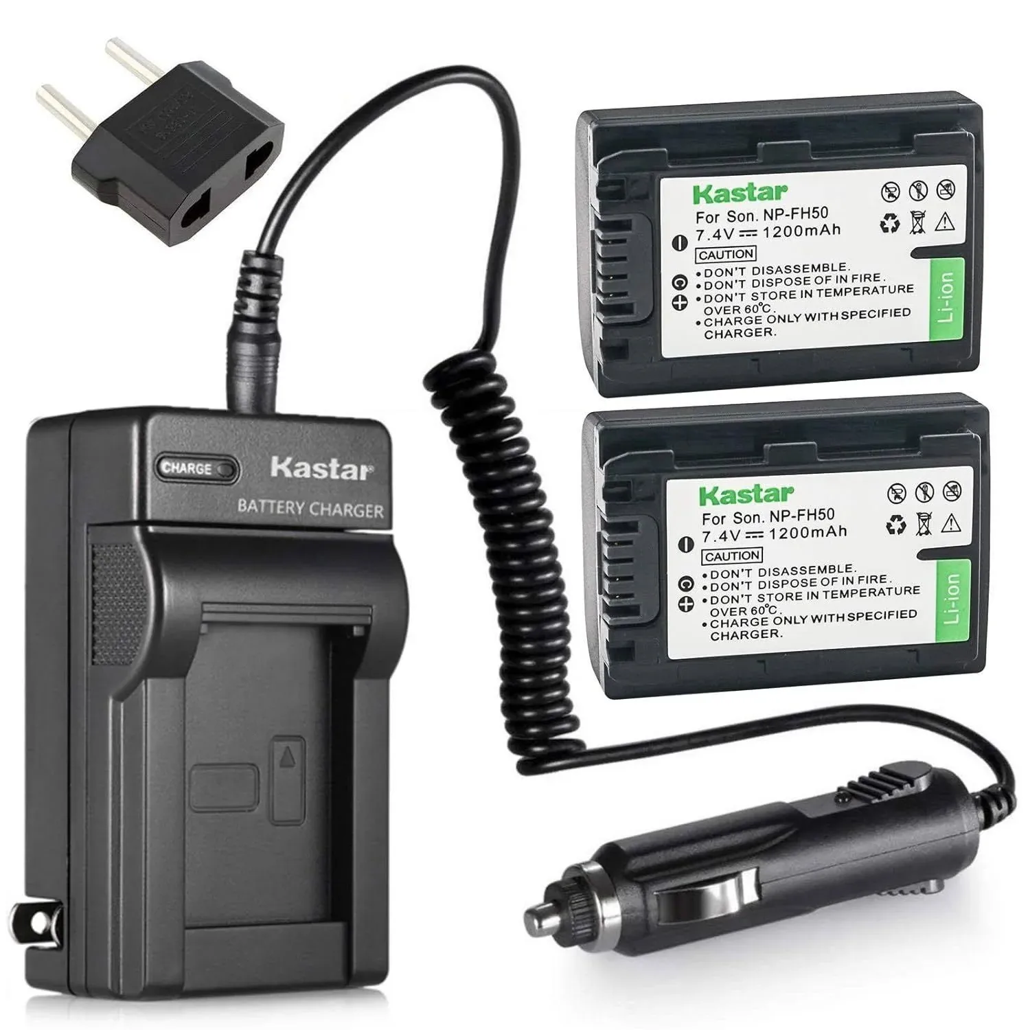 Kastar Np-fh50 Battery 2-Pack and Charger Replacement for Sony DCR-DVD610 DCR-DV