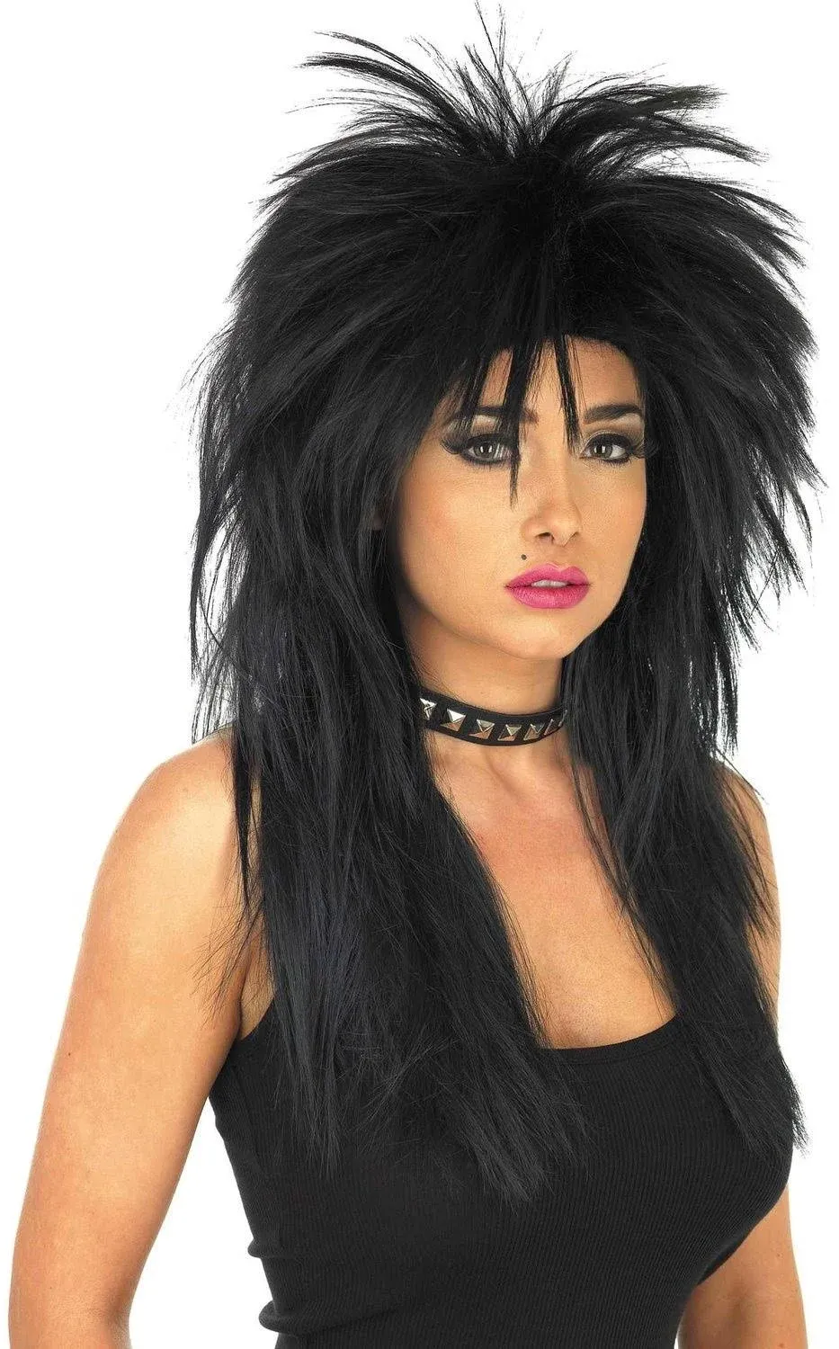 Fun Shack Glam Rock Fancy Dress Wig, Punk Wig Women, 80s Wig Women, Womens Glam Rock Wig, Black Rock Wig, Rock Star Wig One Size