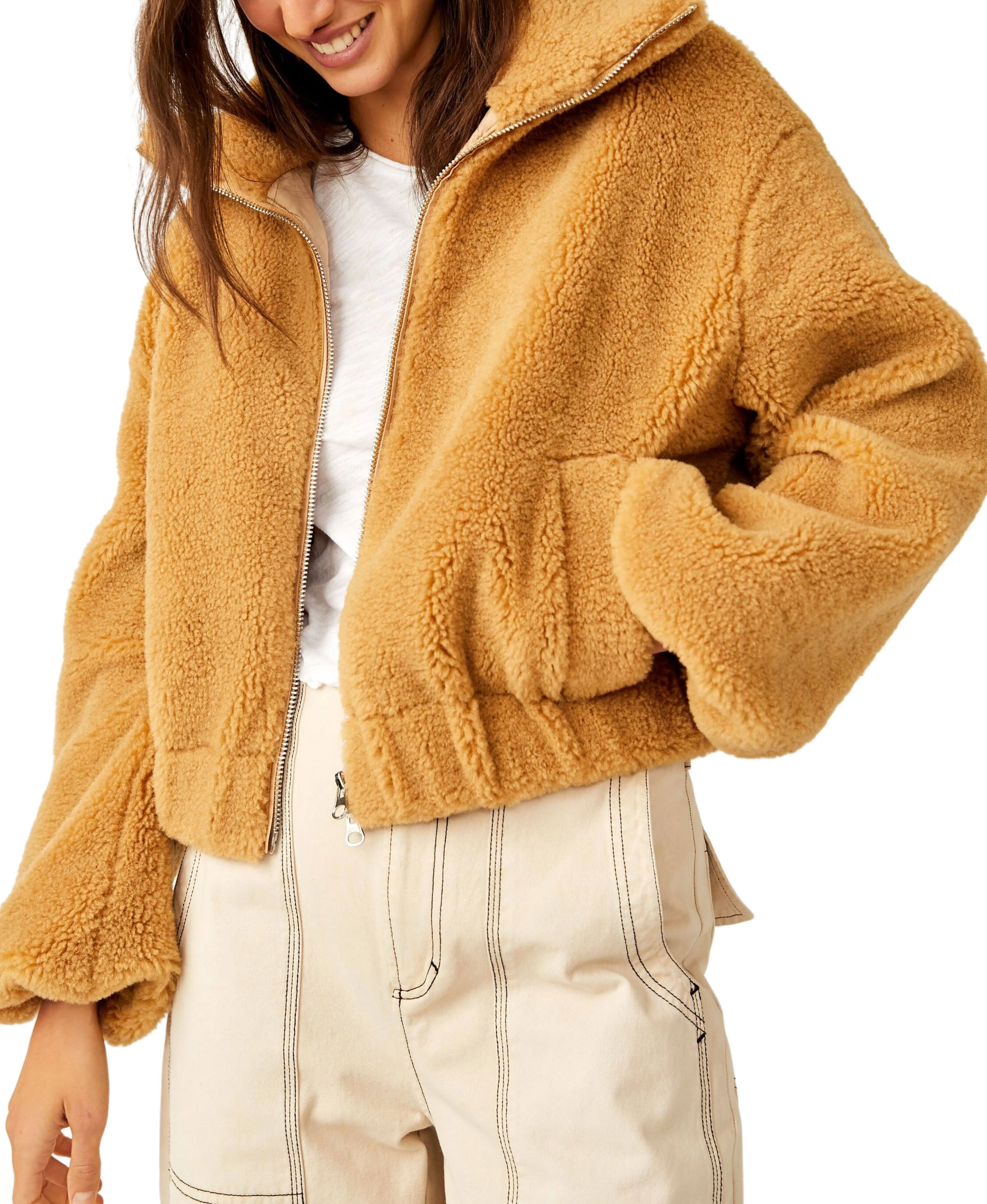 Get Cozy High Pile Fleece Jacket In Brown