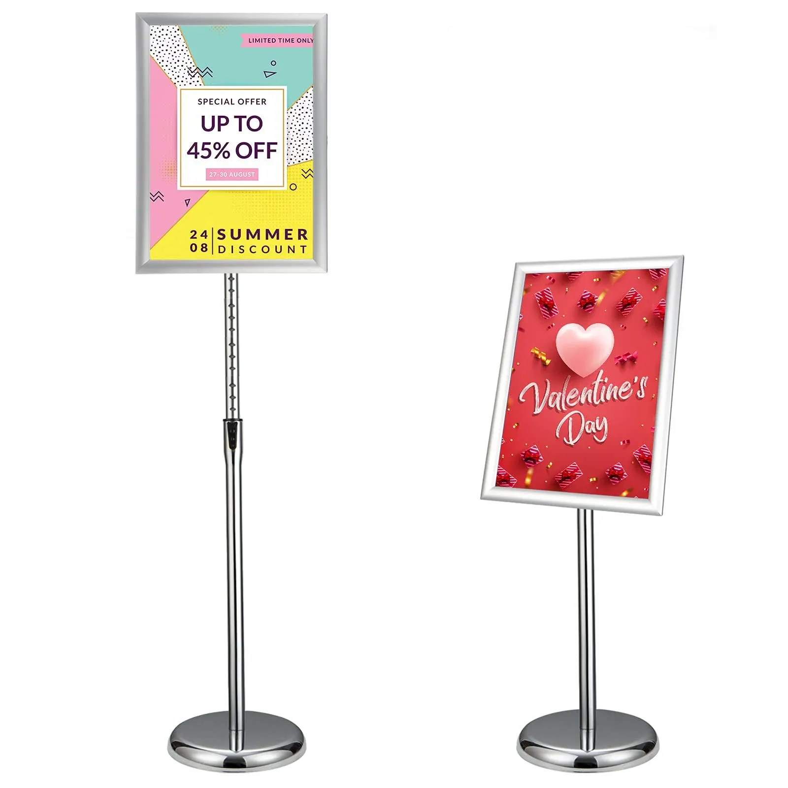 Adjustable Heavy Duty 8.5x11 Inch Poster Sign Stand Floor Sign Stand, Floor Sign Holder, Both Vertical and Horizontal View Displayed, 1 Pack, Silver.