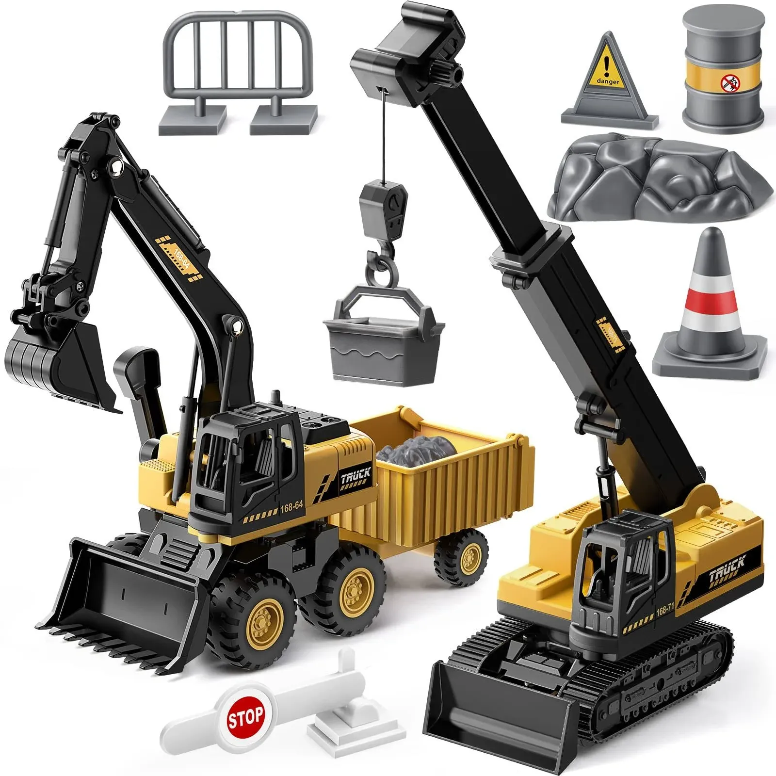 Geyiie Excavator Toys Truck, Construction Truck Crane Toys for Kids 3-5 ...