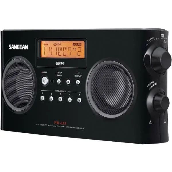 Sangean PR-D5BK AM/FM Portable Radio with Digital Tuning and RDS (Black)