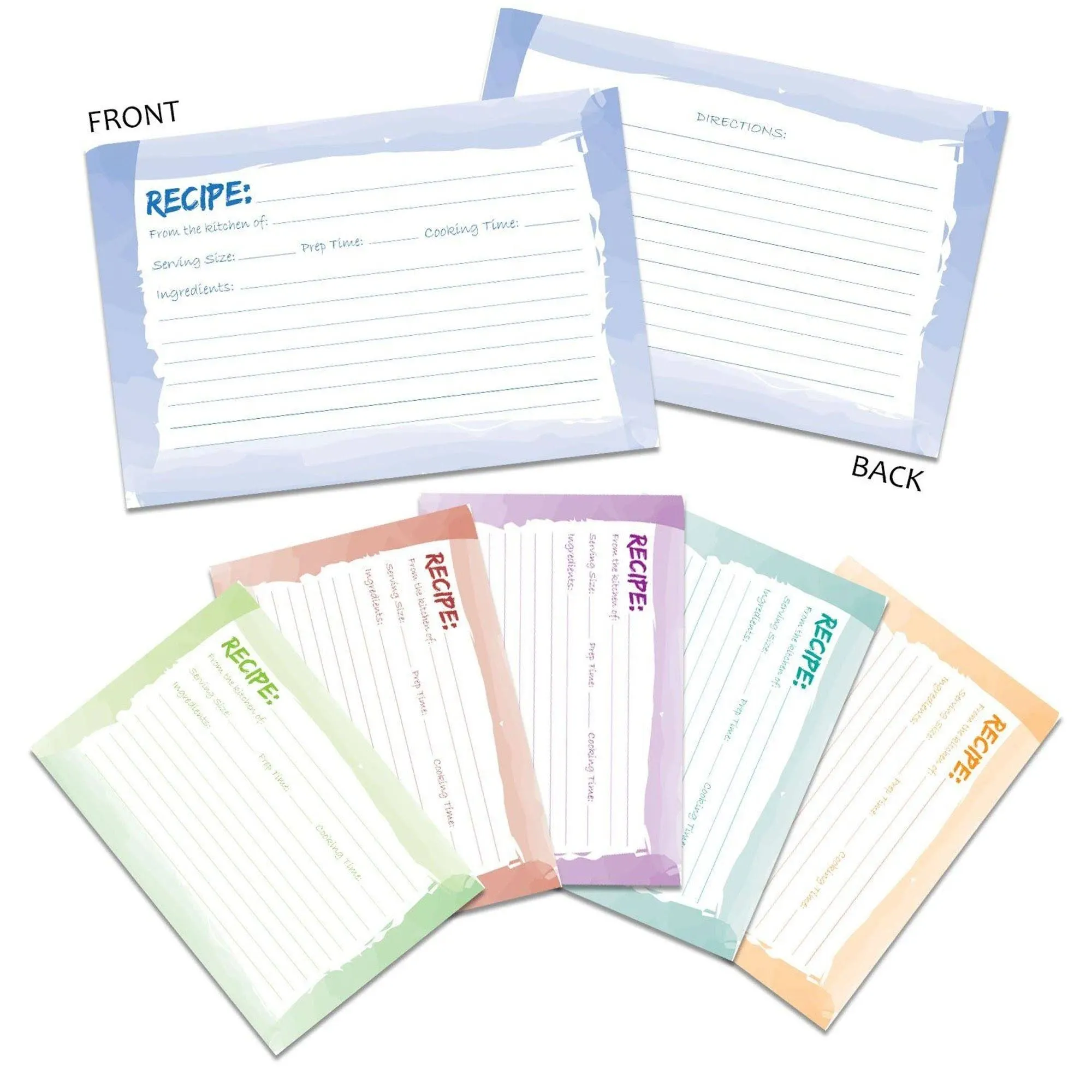 60-Pack Recipe Cards Double Sided, Colored Recipe Index Cards for Cooking and Kitchen Organization, Restaurants, Cafes, Diners, Watercolor Design, Bulk Pack (10.2 x 15.2 cm)