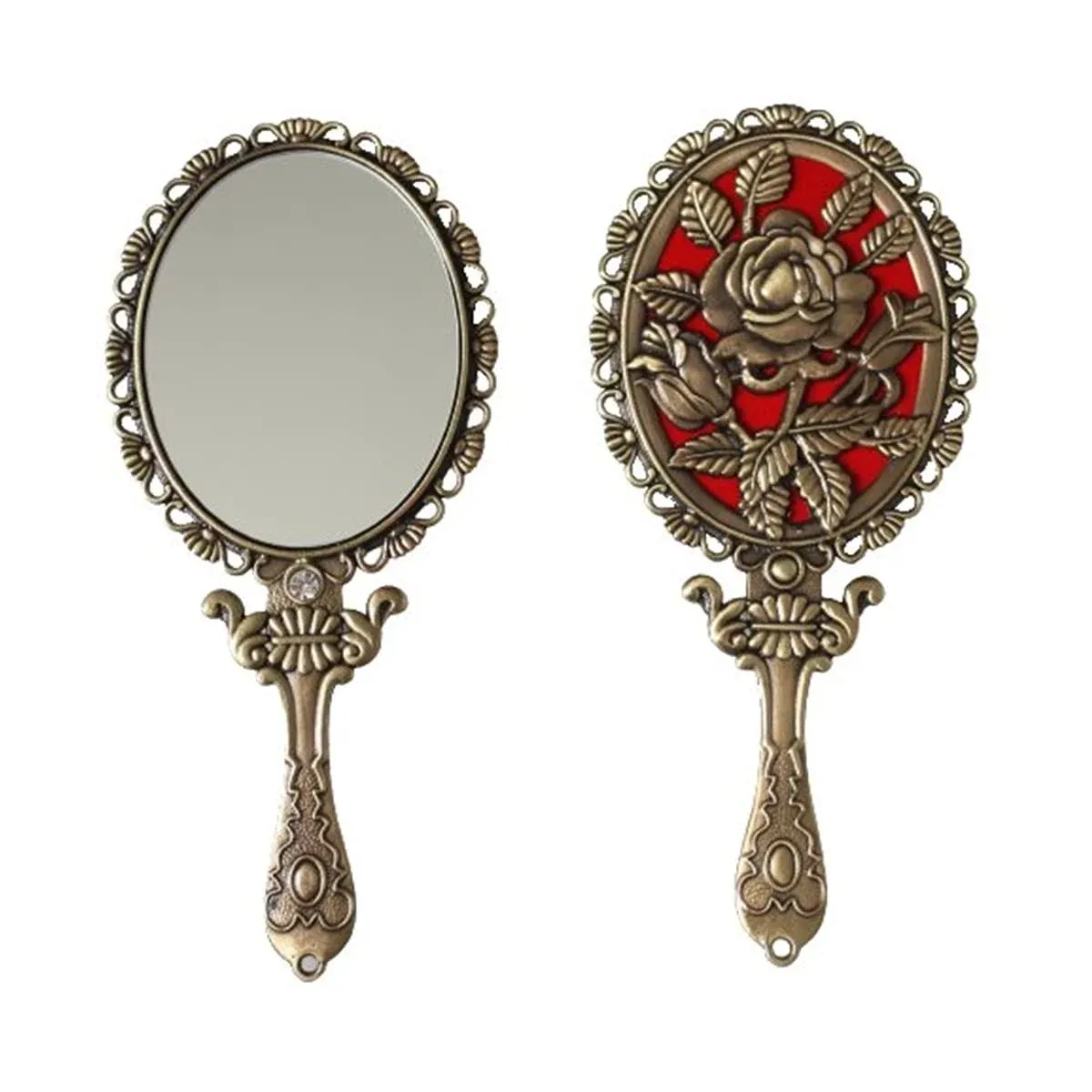 SEHAMANO Vintage Hand Mirror with Embossed Rose on The Back Handheld Makeup ...