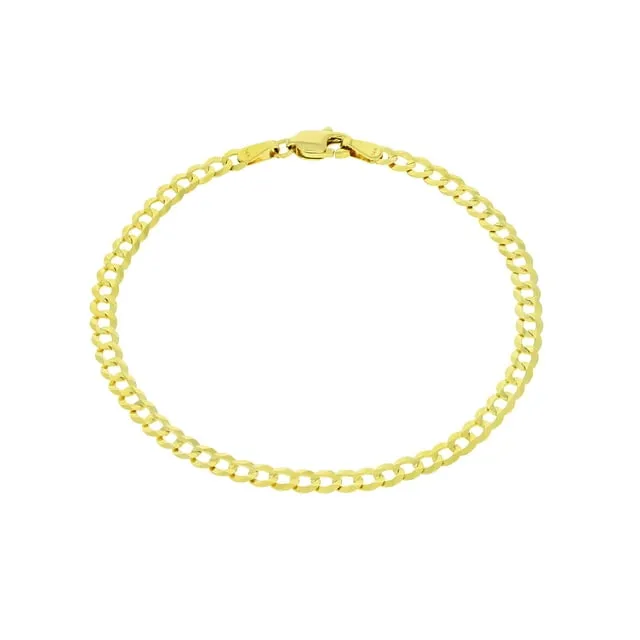 Nuragold 14K Yellow Gold unisex Solid 4mm Curb Cuban Chain Bracelet or Anklet, 7 inch-9 inch, Adult unisex