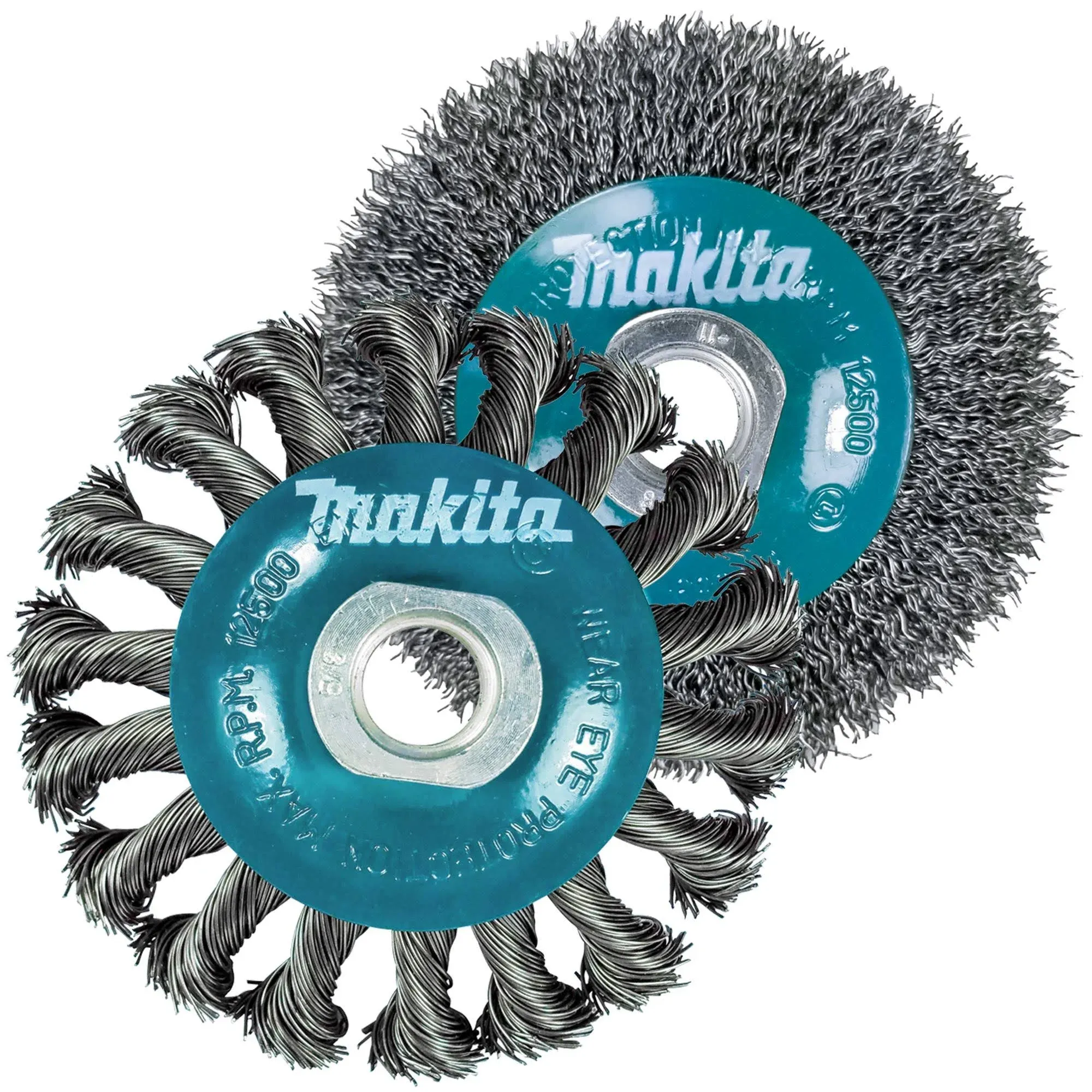 Makita 2 Piece - 4 Inch Crimped & Twist Wire Wheel Brush Set for 4.5" Grinders - Complete Conditioning for Metal - 4" x 5/8-Inch | 11 UNC