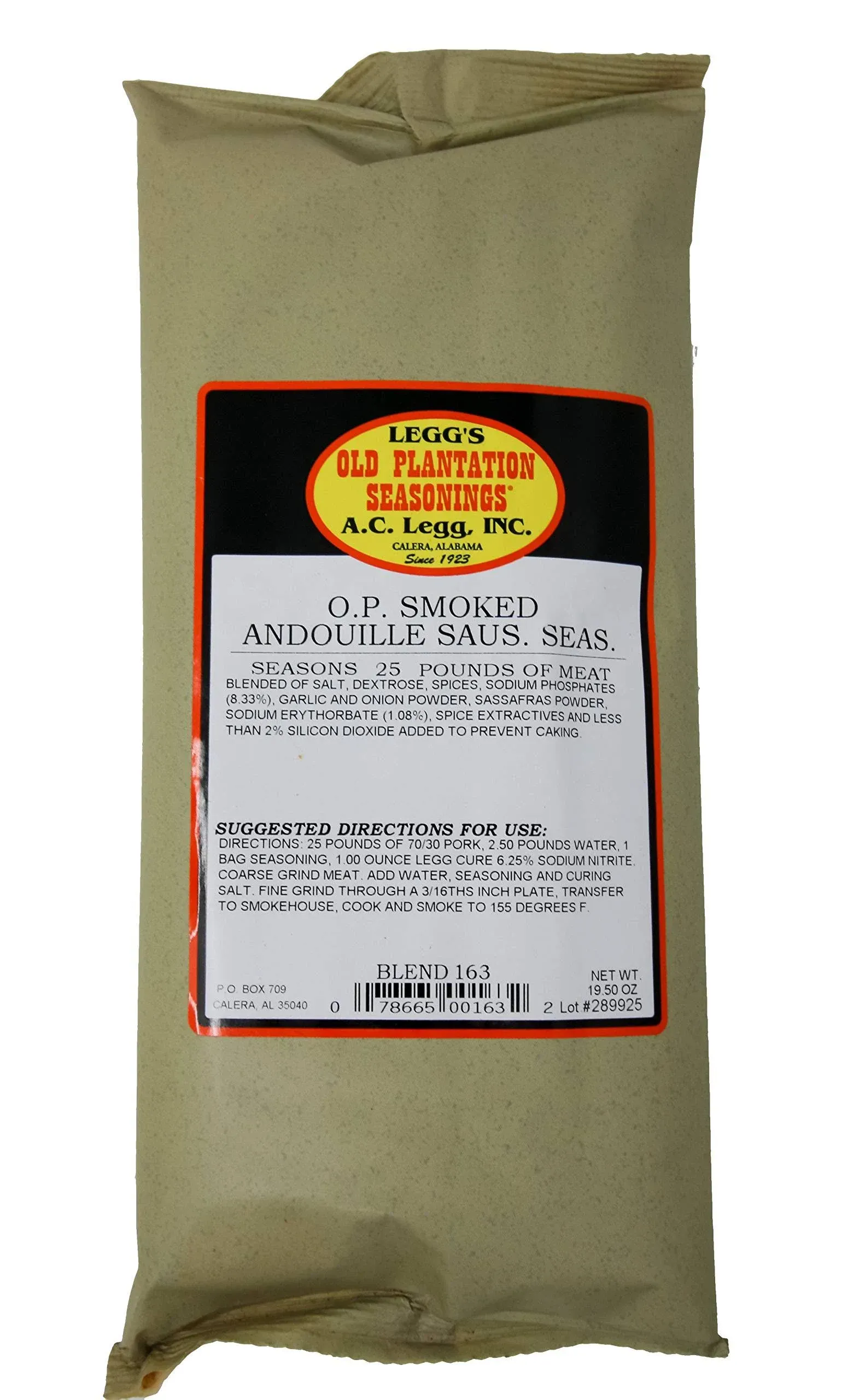 A.C. Legg's - OP Smoked Andouille Sausage Seasoning for 25 Pounds, 19.5 Ounce - with Cure