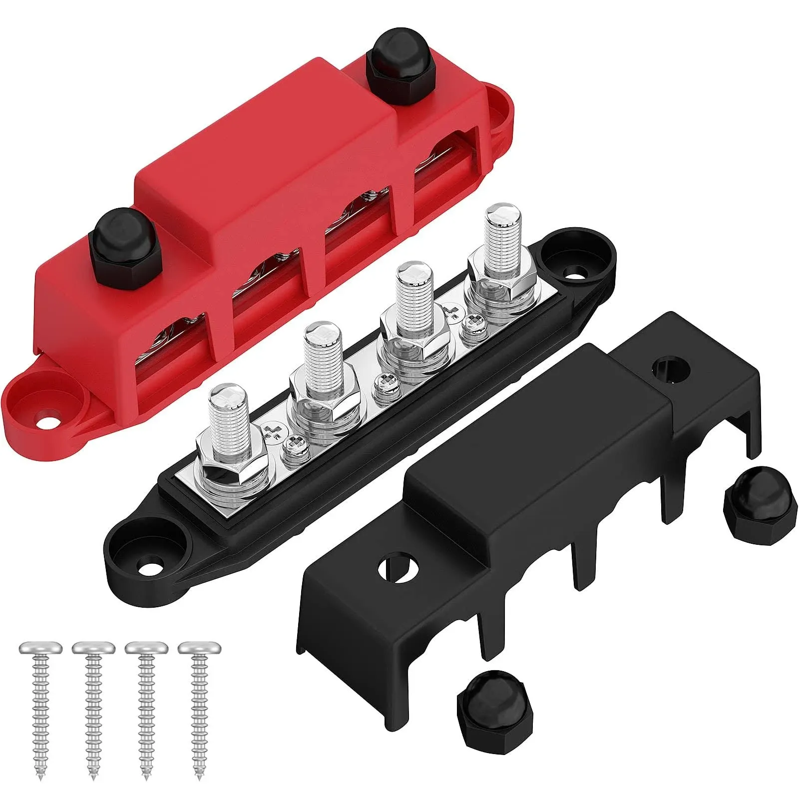 Joinfworld 250A 12V Bus Bar 3/8&#034; Power Distribution Block 4 Studs Junction Block