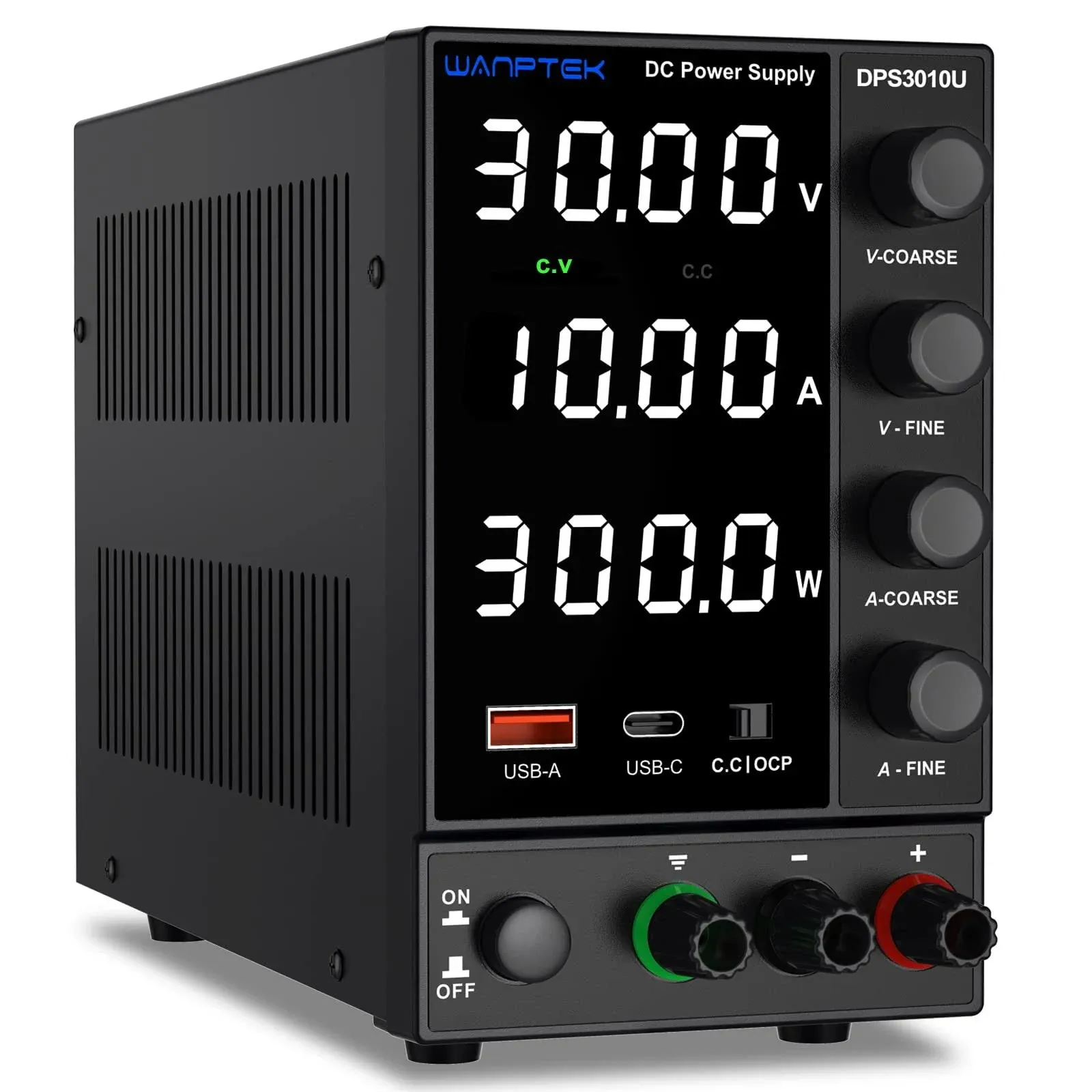 DC Power Supply Variable, Adjustable Switching Regulated Power Supply (30 V 0-10A) with Encoder Coarse & Fine Adjustments Knob, Bench Power Supply with USB & Type-C Quick-Charge Interface