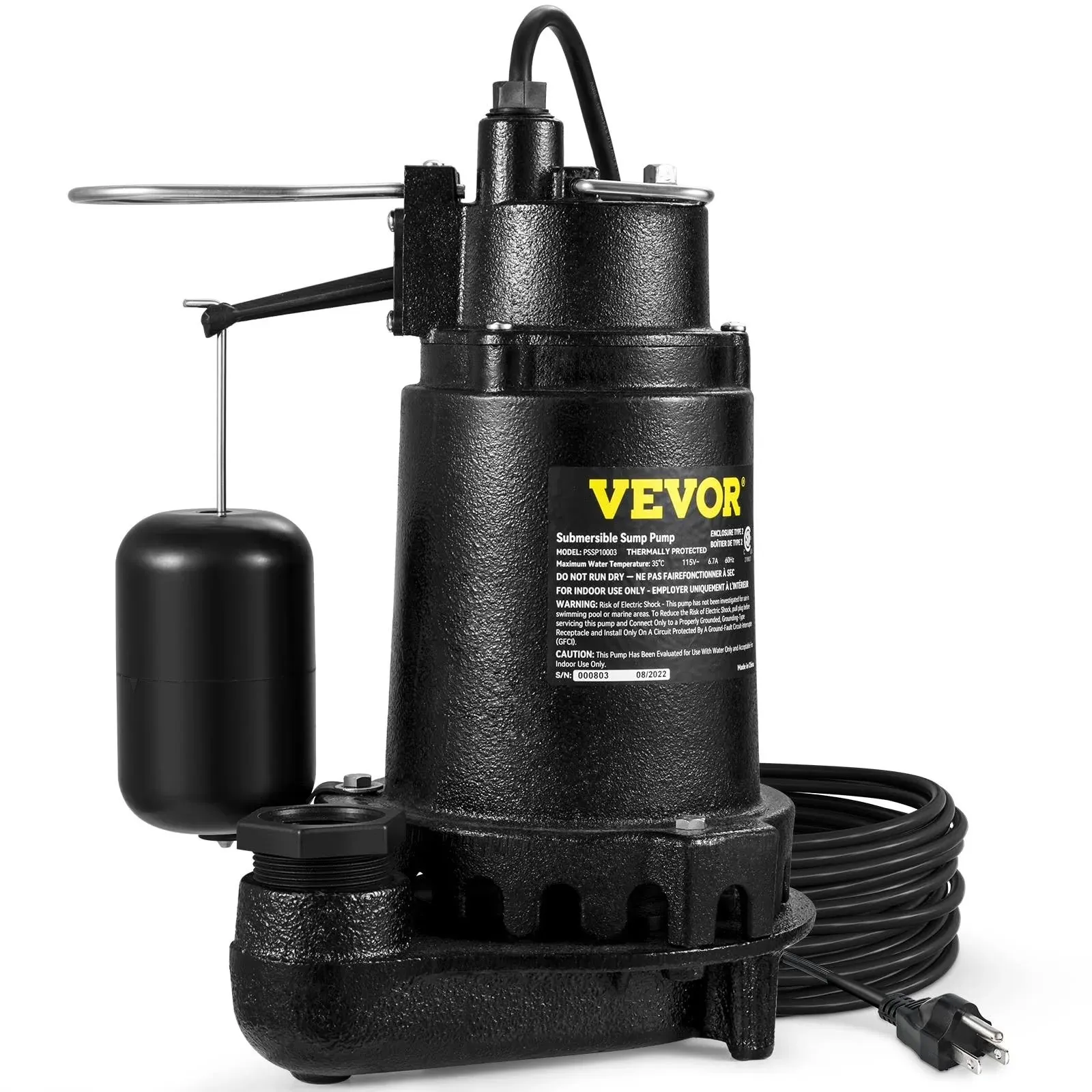 VEVOR 1HP 5600 GPH Submersible Sump Pump