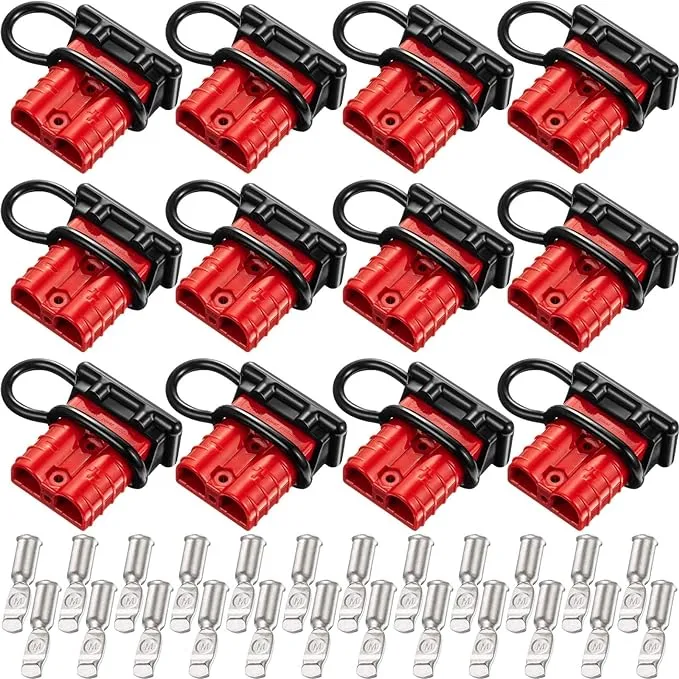 Frienda 12 Pieces Red 6-10 Gauge Battery Quick Connector 50A 12-36V Battery Quick Disconnect Wire Harness Plug Kit for Motor Recovery Winch Trailer