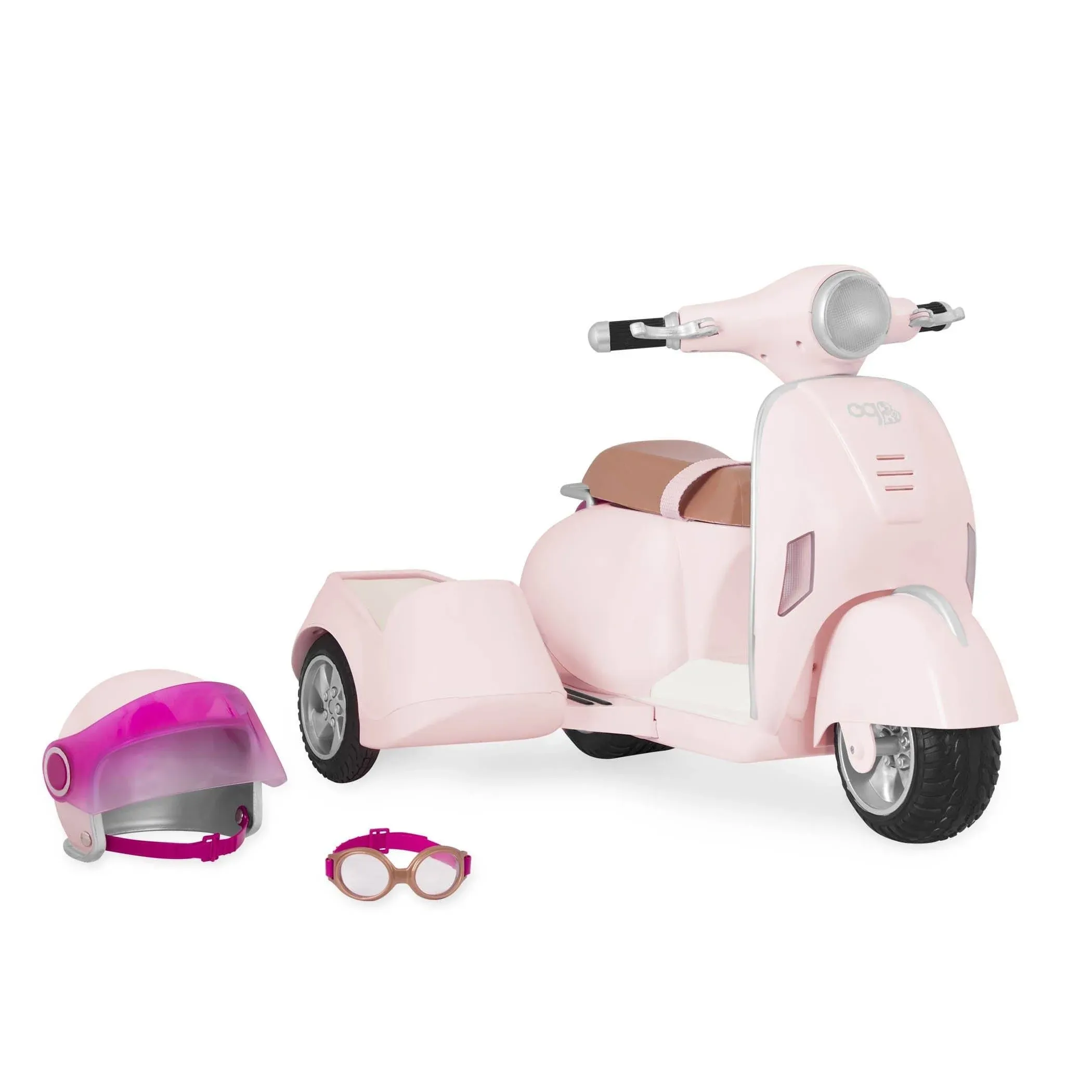 Our Generation by Battat- Ride Along Scooter with Side Car - Vehicle with Working Lights & Horn, Toys & Accessories for 18" Dolls- Ages 3 Years & Up