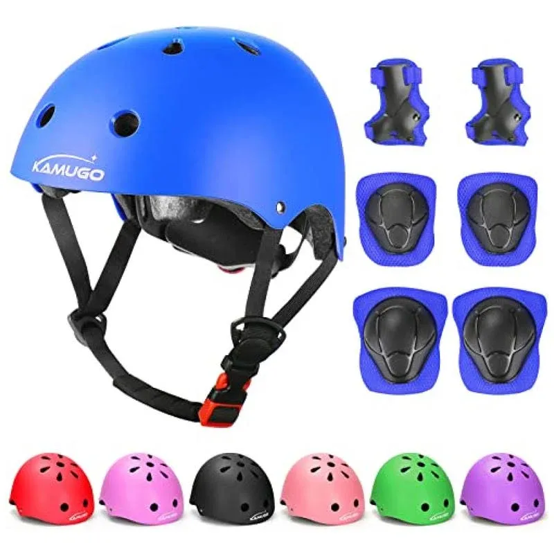 KAMUGO Kids Adjustable Helmet, with Sports Protective Gear Set Knee Elbow Wrist Pads for Toddler Age 2-8 Boys Girls, Bike Skateboard Hoverboard Scooter Rollerblading Helmet Set