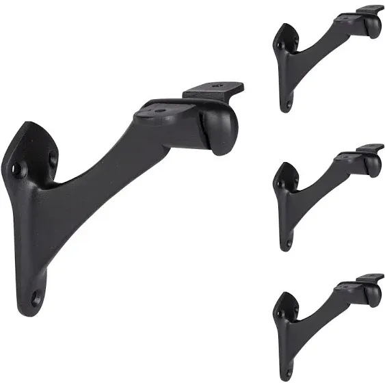 Set of 4 Heavy Duty Cast Iron Handrail Brackets - Black Powder-Coated Support