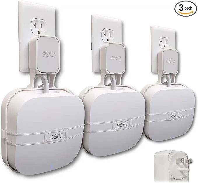 The eero Pro Genie for eero Pro 6E and eero Pro 6 Wall Mount Outlet Holder Stand (3-Pack) | Lowest Profile | Open Access | Multiple Install Options | Reinforced Support | Horizontal Outlets