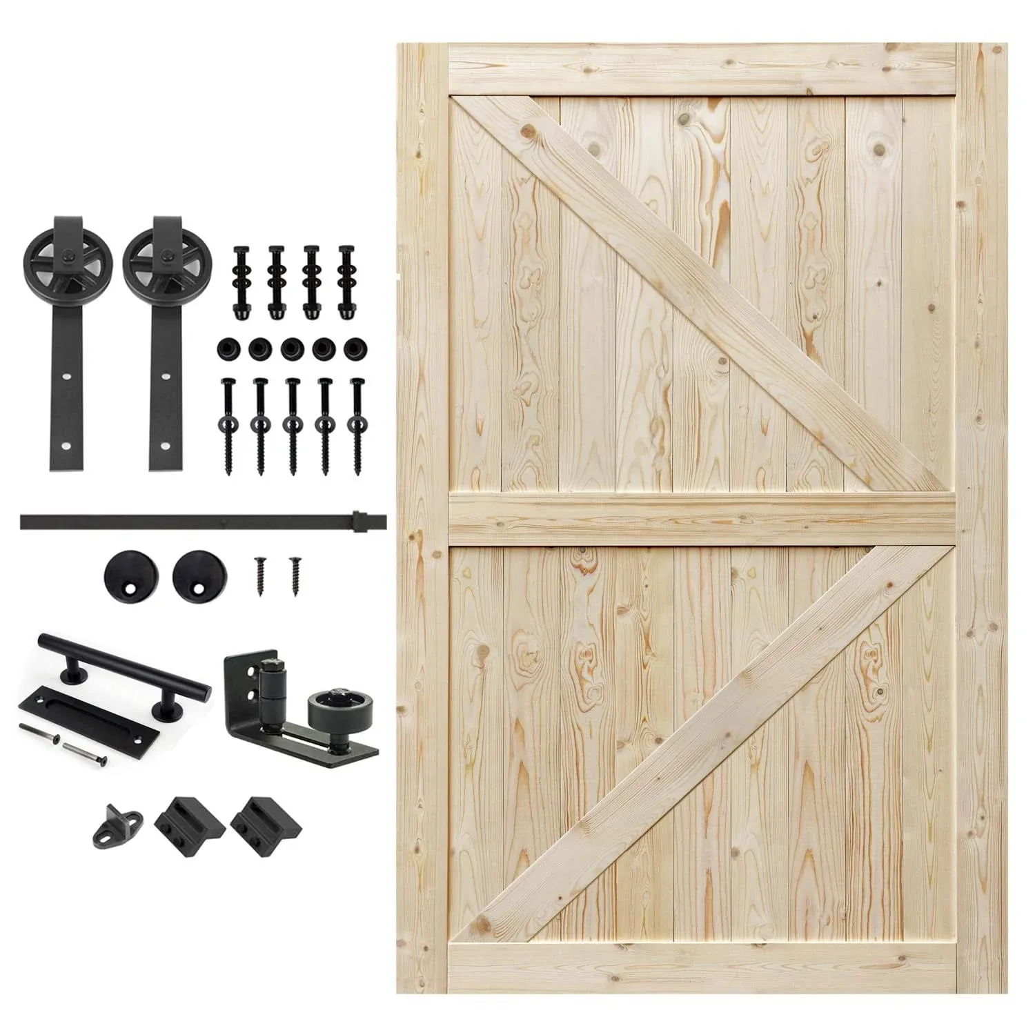 S&Z TOPHAND 84 in. Barn Door Unfinished British Brace Barn Door/Modern Style/Solid Wood/Sliding Door