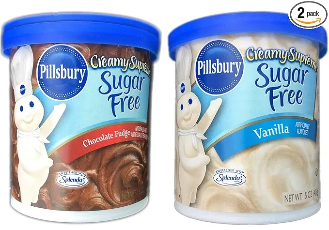 Pillsbury Creamy Supreme Sugar Free Chocolate Fudge and Vanilla Frosting Bundle