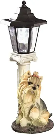 Bits and Pieces - Solar Yorkie Lantern-Solar Powered Garden Lantern - Resin Dog Sculpture with LED Light