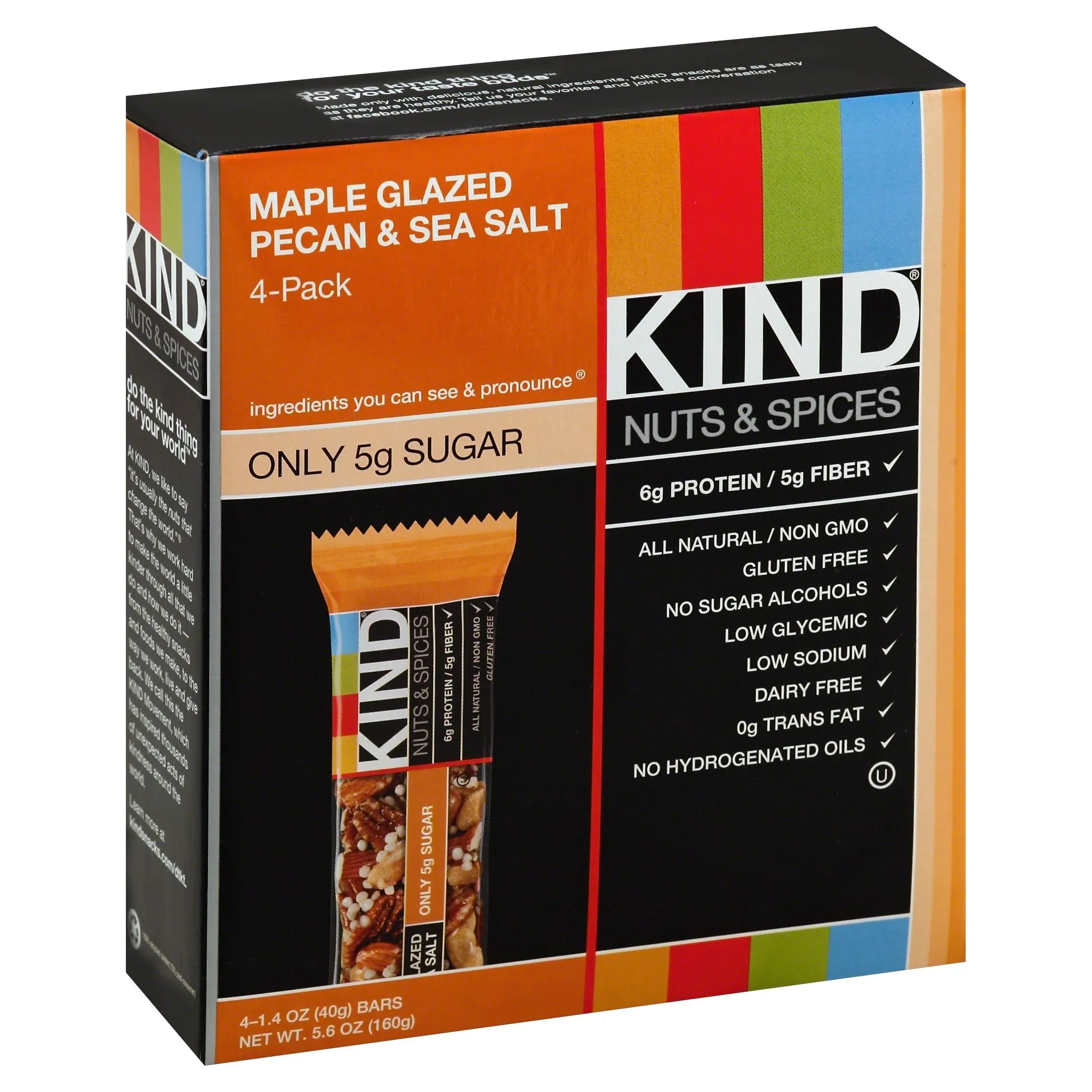 KIND Bars, Maple Glazed Pecan & Sea Salt, Gluten Free, Low Sugar, 1.4oz, 4 Count