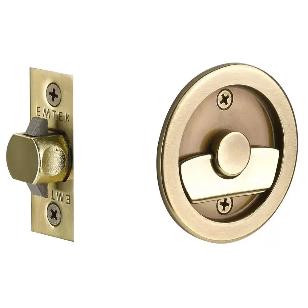 Tubular Pocket Door Hardware Collection - Tubular Round Privacy Pocket Door Lock in French Antique by Emtek Hardware