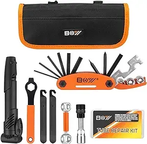 WOTOW Bike Repair Tool Kit & Bike Saddle Bag, 14 in 1 Bike Chain Tool Hex Key Wrench Maintain Accessories Multitool Set with Portable Under Seat Bag for Road Mountain Commuter Bicycle