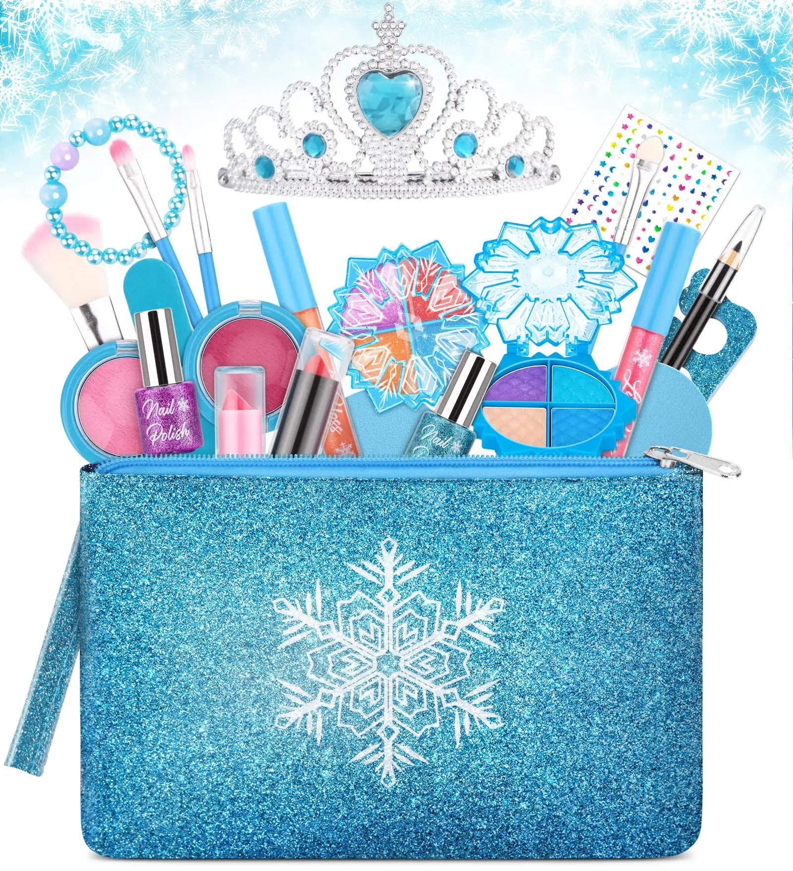 Kids Makeup Kit for Girls, Washable Real Makeup Set for Little Girls, Princess Frozen Toys for Girls Toys for 4 5 6 7 8 Year Old, Kids Play Makeup Starter Kit Cosmetic Beauty Set Frozen Makeup Set