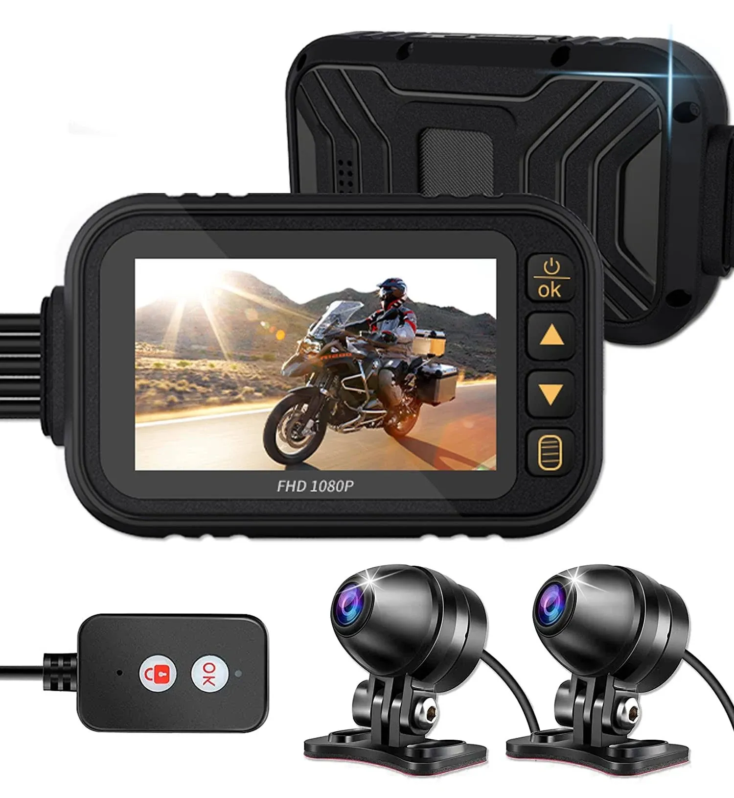 OBEST Motorcycle Camera Dash Cam MT35 1080p+720p Dual AHD Front Rear Bike Dashcam ...