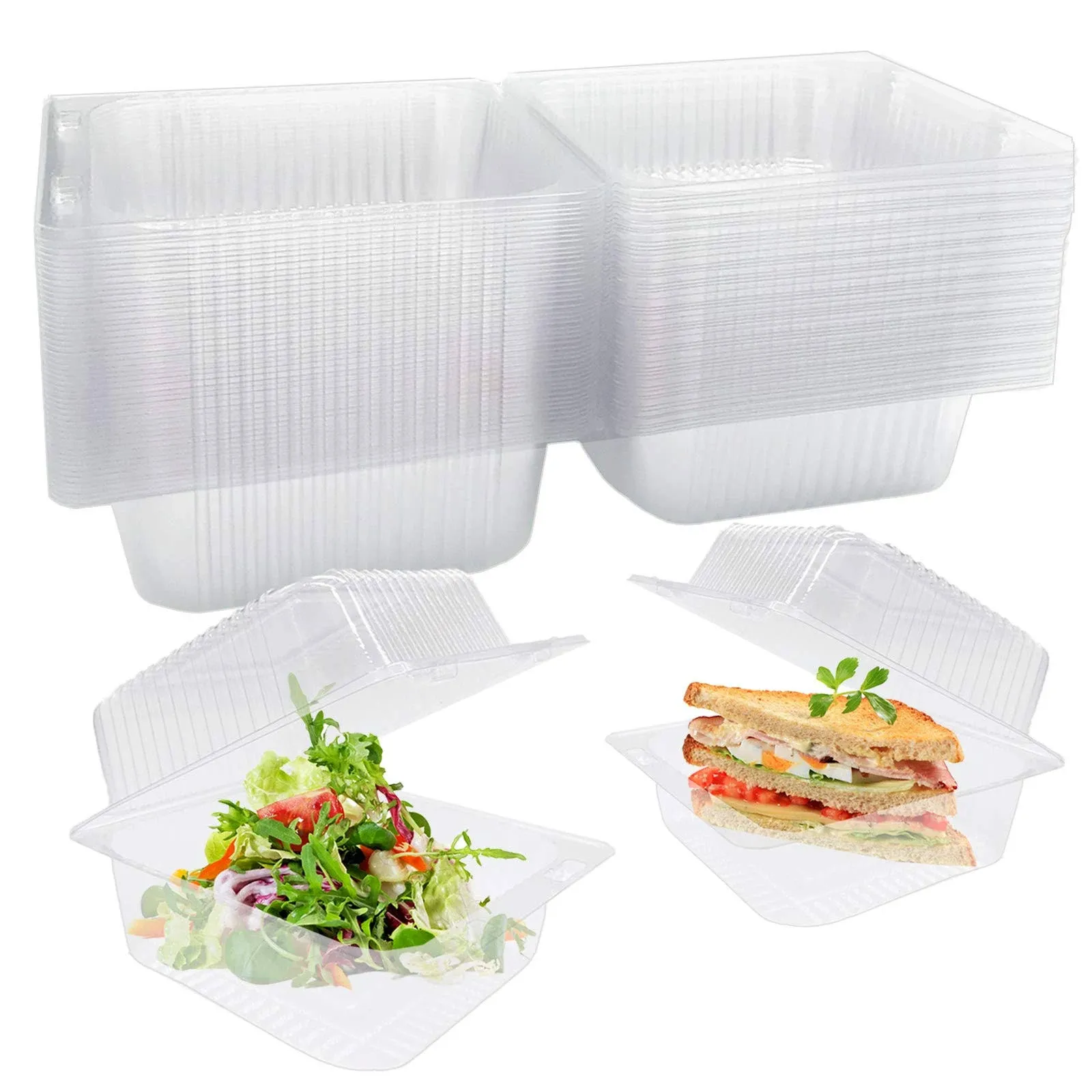 Jizvxe 50 Pcs Clear Plastic Take Out Containers,Clear Plastic Square Hinged Food Container with Lids,Disposable Clamshell Dessert Containers