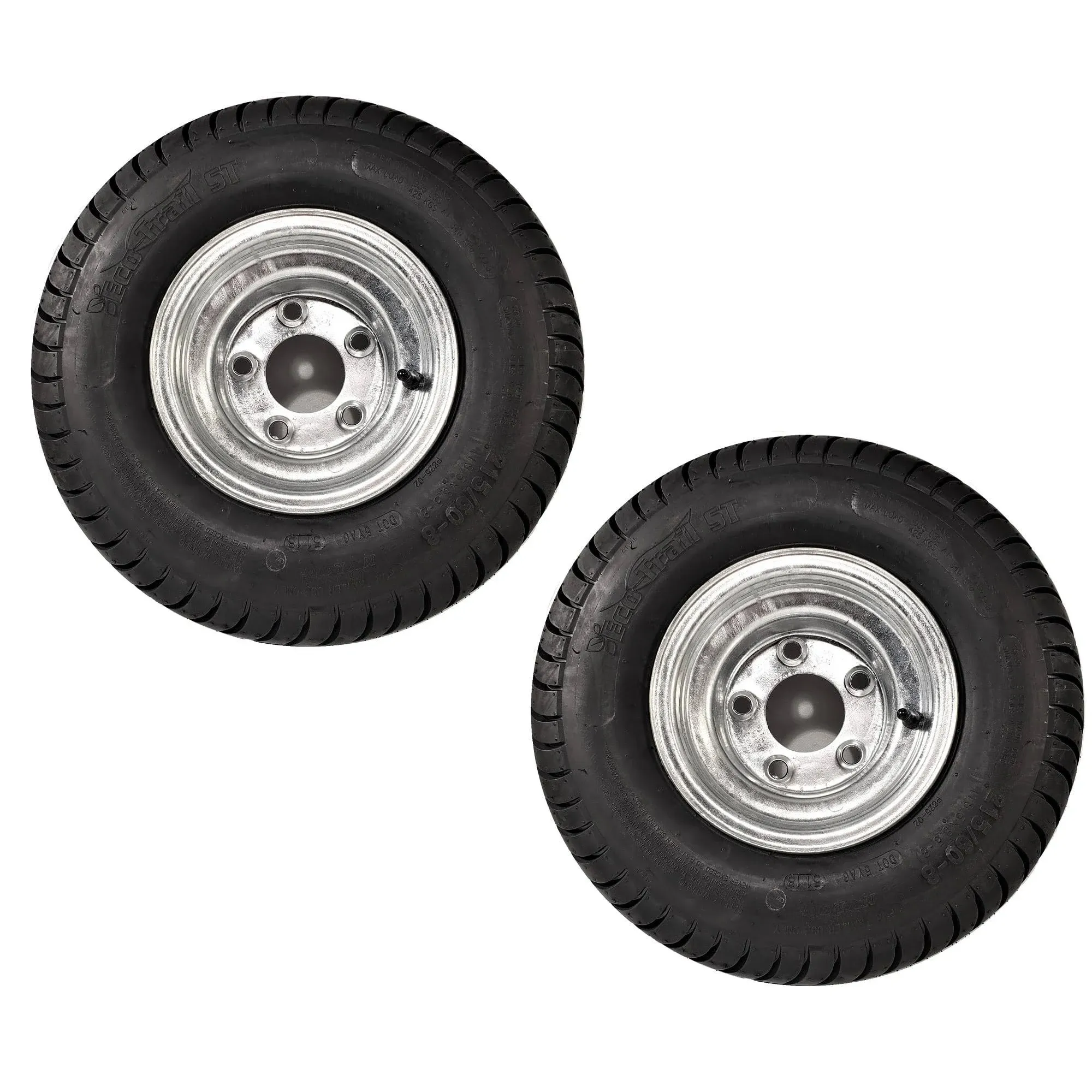 eCustomrim 2-Pack Trailer Tires On Galvanized Wheel Rims 18.5X8.5-8 215/60-8 Load Range B 5 Lug - 2 Year Warranty w/Free Roadside