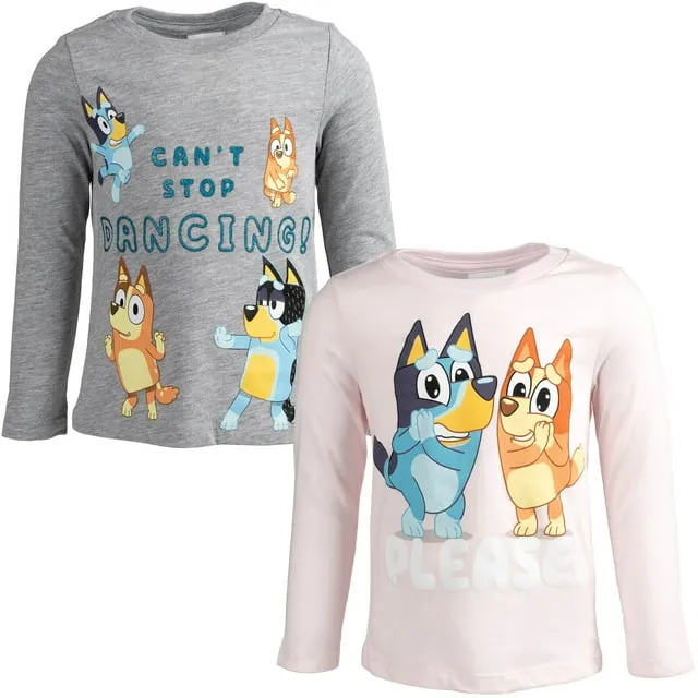 Bluey Bingo Toddler Girls 2 Pack Long Sleeve T-Shirts Toddler to Big Kid