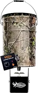 WILDGAME INNOVATIONS Quick-Set 50 lb Bucket Feeder with PCell Timer Hanging Game Feeder for Corn & Pellet Feed with 1-2 Available Feed Times & 30 ft Radius