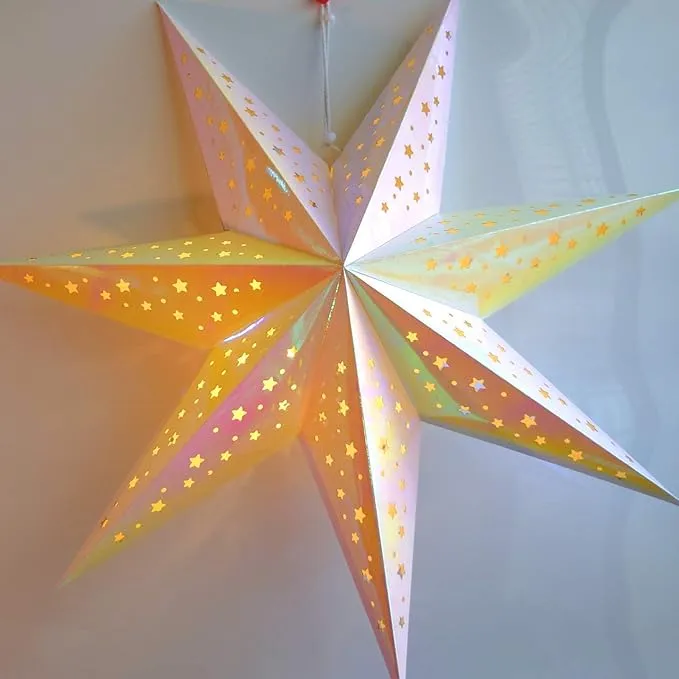 Iridescent Paper Star Lantern Decoration (Magic 7-Point Lighted Star) - Perfect for Weddings, Christmas Holiday, Birthday Party Celebration & Home Decor