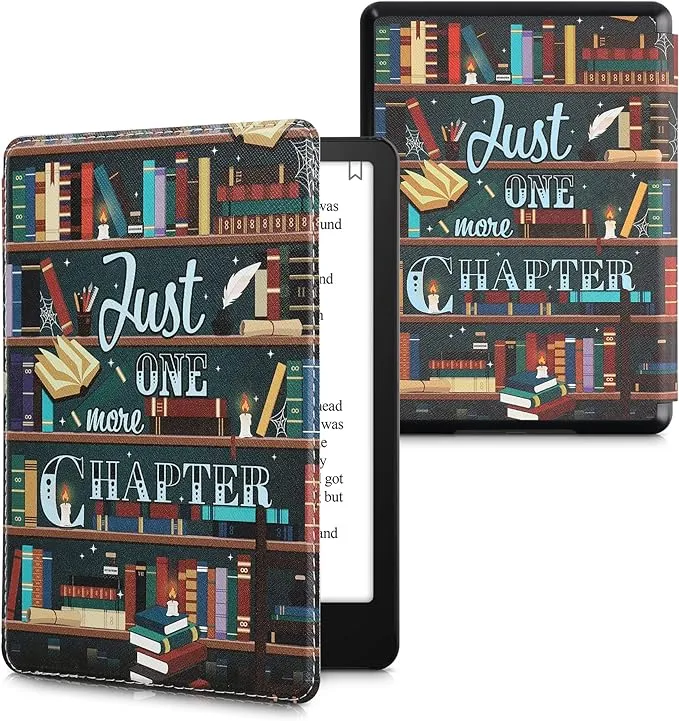 kwmobile Case Compatible with Amazon Kindle Paperwhite 11 Generation 2021 Case - PU Cover for Kindle Paperwhite Case w/Strap - Library Motto Multicolor