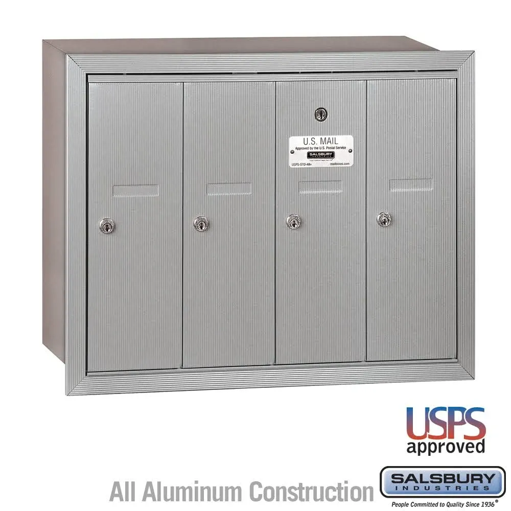 Salsbury Industries 3504ARU Vertical Mailbox - 4 Doors - Aluminum - Recessed ...