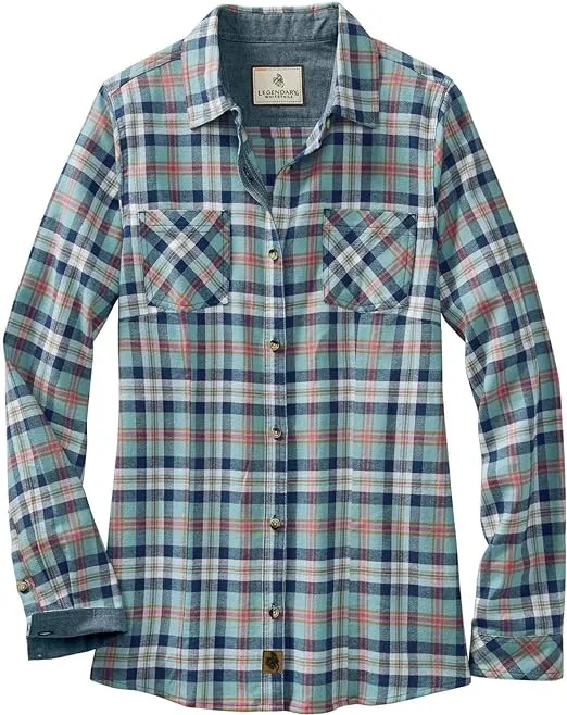 Legendary Whitetails Womens Cottage Escape Flannel Long Sleeve Plaid and Solid Color Clothes, Fitted Button Down