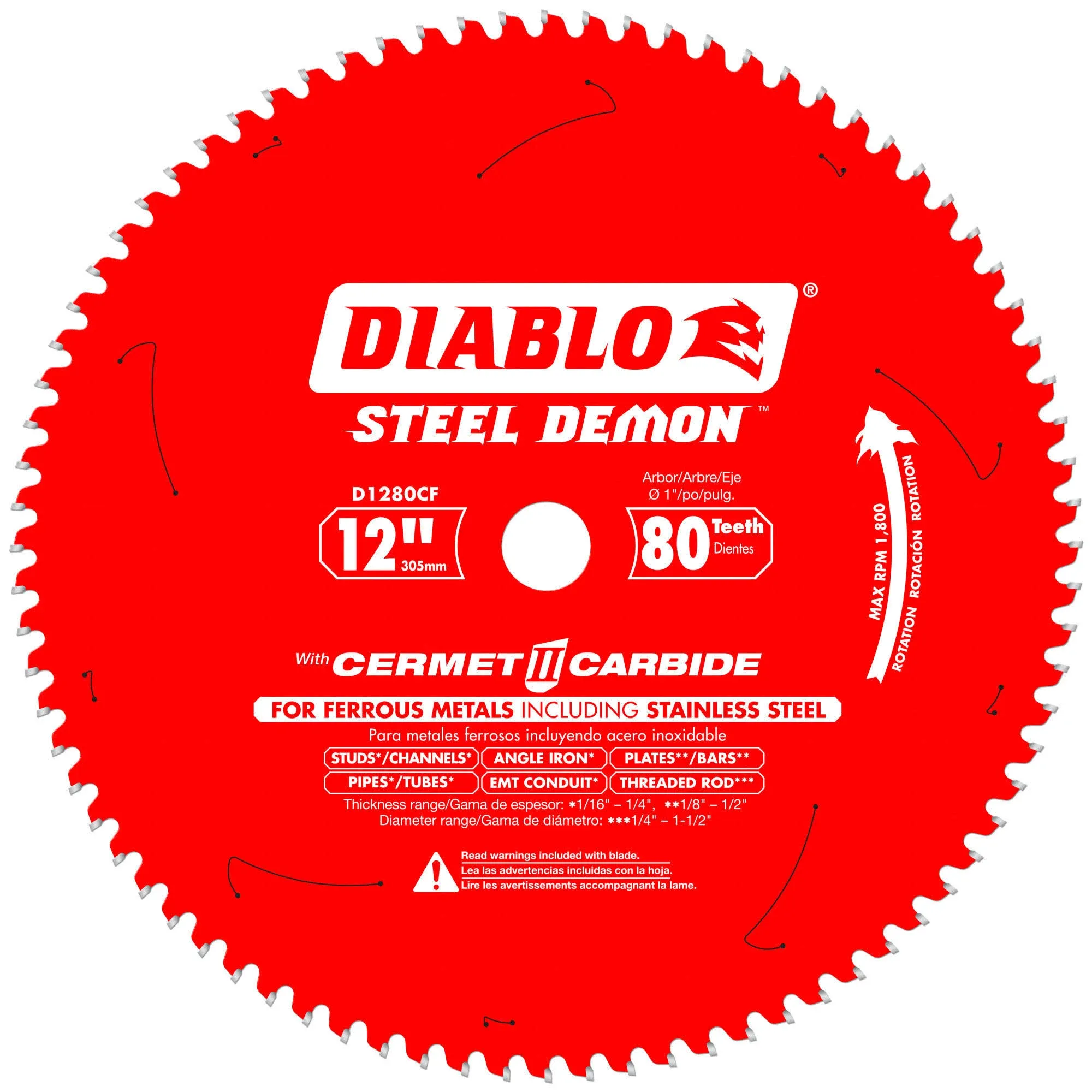 Diablo 12 in. x 80 Tooth Steel Demon Cermet II Saw Blade D1280CF