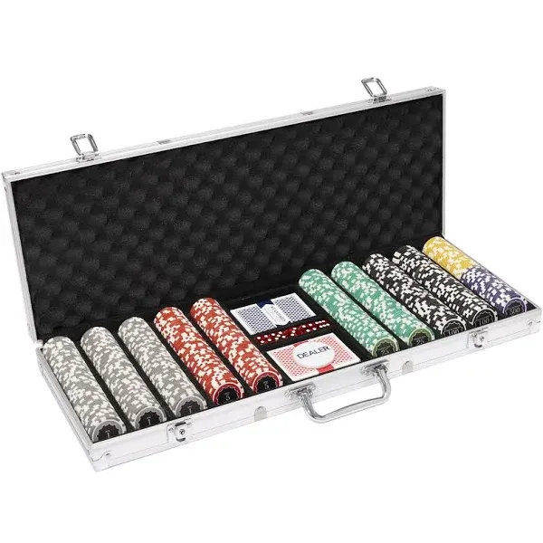 Brybelly 500-Count Eclipse Poker Chip Set & Padded Aluminum Case – Heavyweight 14g Clay Composite Chips with Case & Playing Cards + Dealer Button - Poker, Texas Hold 'em, Casino Game Night