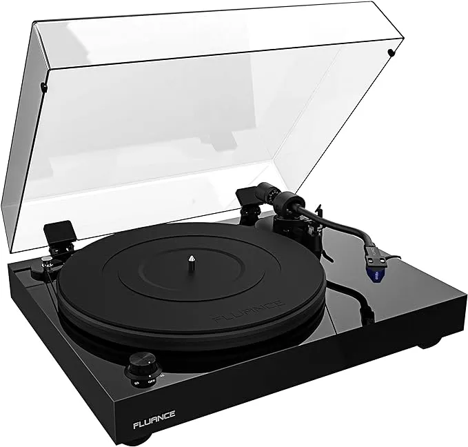 Fluance RT84 Reference High Fidelity Vinyl Turntable Record Player with Ortofon 2M Blue Cartridge, Speed Control Motor, High Mass MDF Wood Plinth, Vibration Isolation Feet - Piano Black