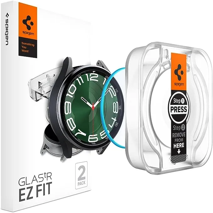 Spigen Tempered Glass Screen Protector [GlasTR EZ FIT] designed for Galaxy Watch 4 Classic (46mm) - 2 Pack