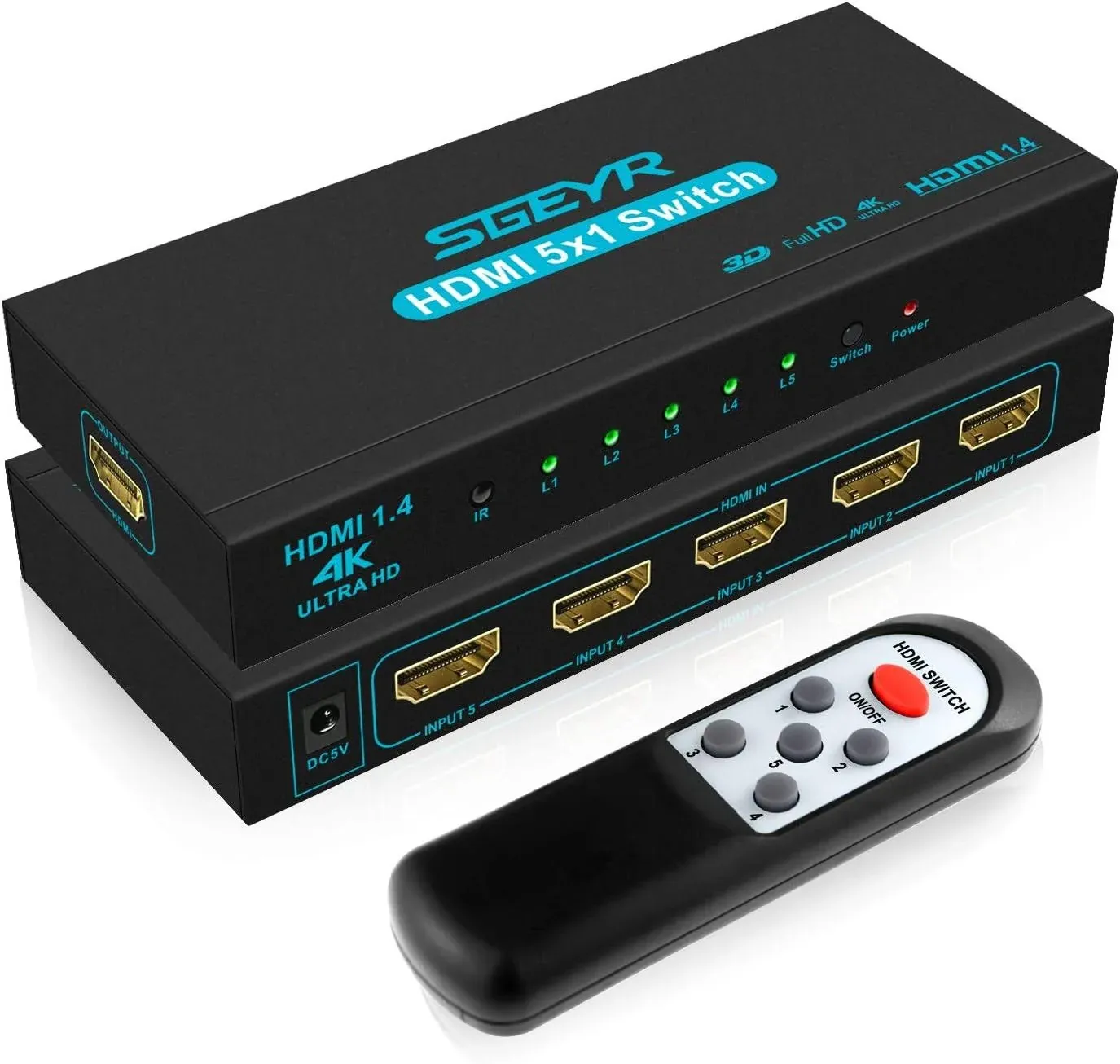 HDMI Switch 4K Sgeyr HDMI Switch 5 in 1 Out HDMI Splitter Switcher 5 Ports HDMI ...