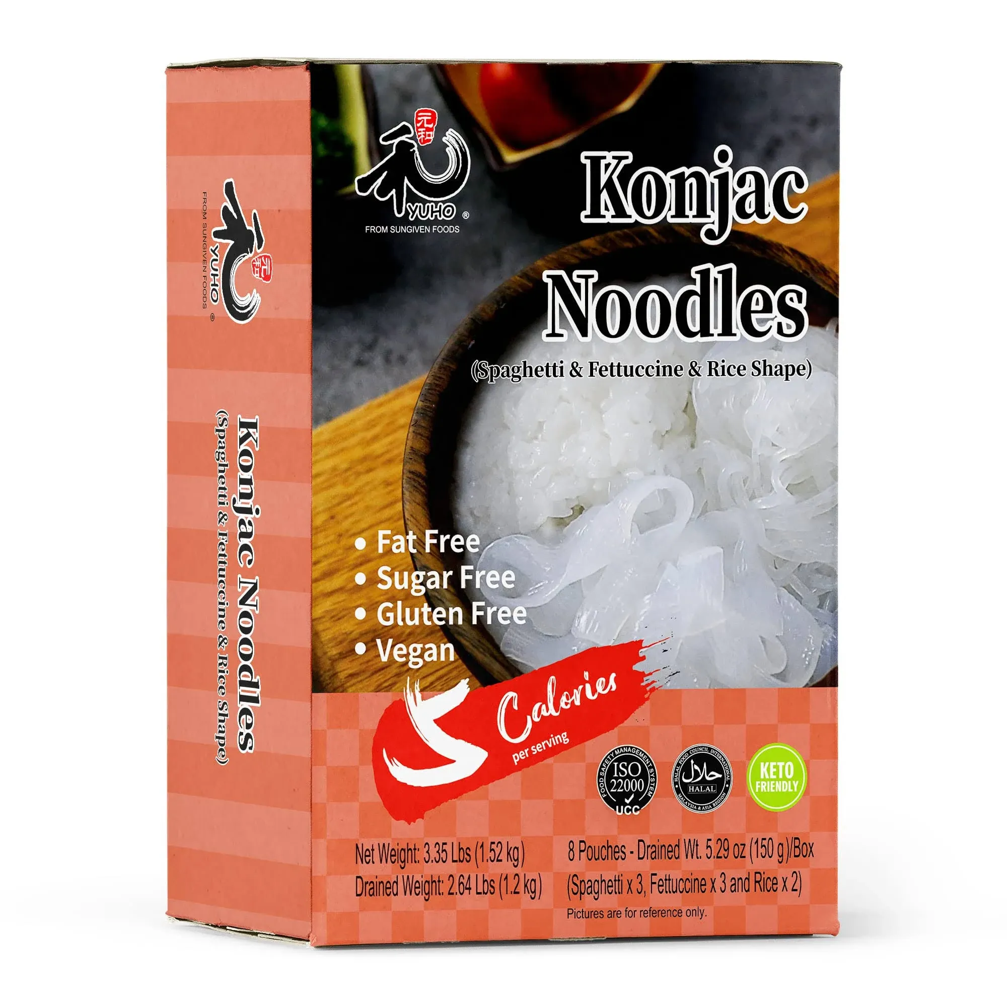 Yuho Shirataki Konjac Pasta and Rice Variety 8 Pack Inside, Vegan, Low Calorie ...