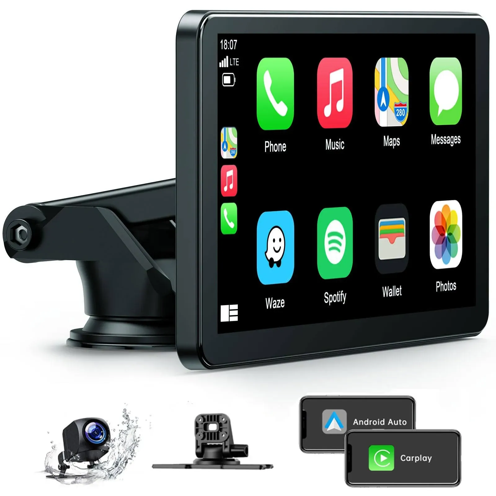 Lamtto 7" HD Wireless Car Stereo with Apple CarPlay & 1080p Backup Camera ...